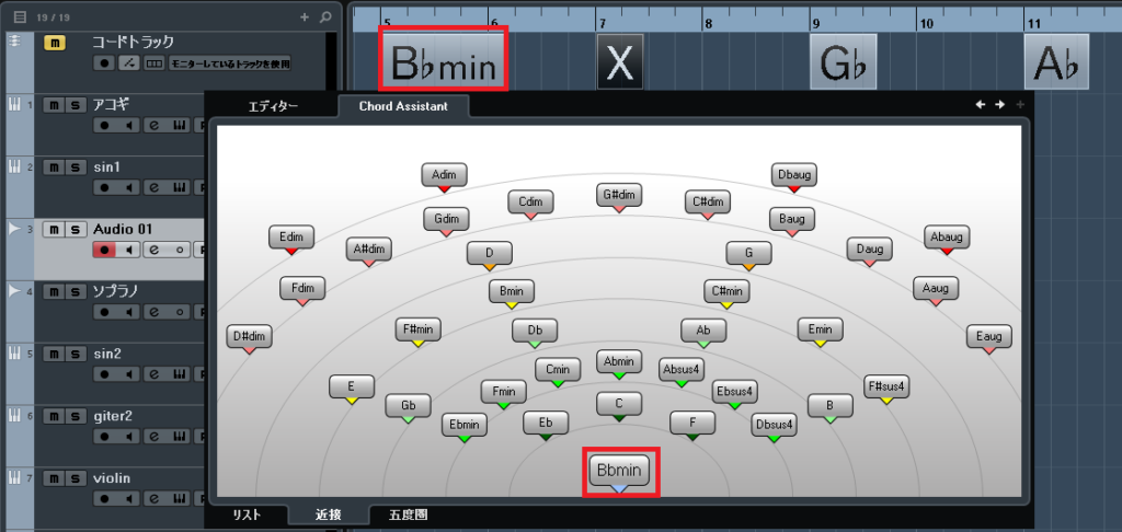 Cubase コードトラックのコードアシスタント 近接 五度圏 Dtmオンラインスクール